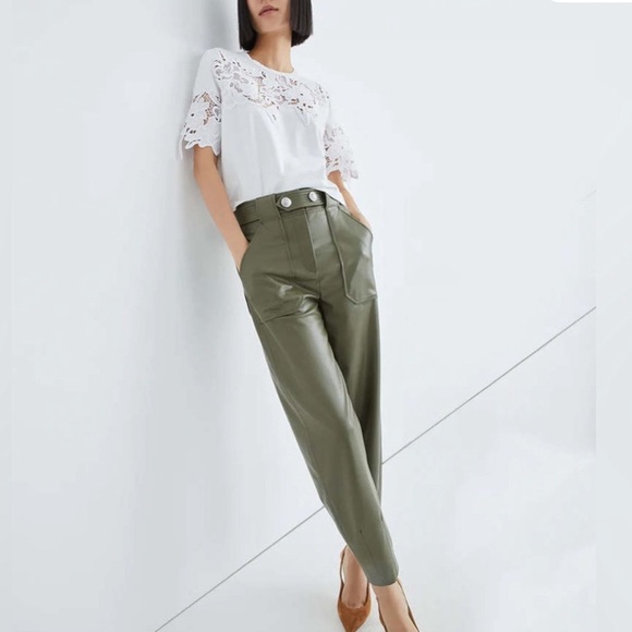 Veronica Beard Ayala Green Vegan Leather Pants